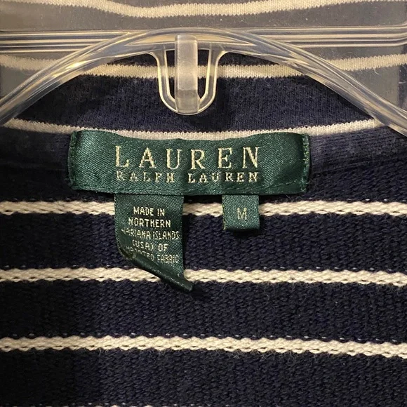 Lauren Ralph Lauren Striped Navy and White Quarter-Zip Sweater - Picture 2 of 8
